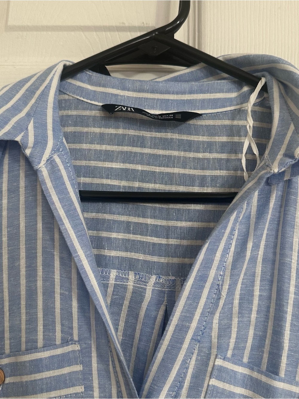 Zara Blue White Striped Linen Blend Shirt Dress Size S Belted Midi - Picture 10 of 12